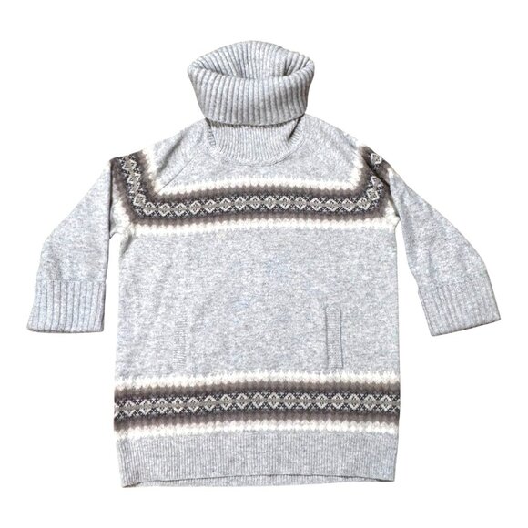 Gap Womens Lambs Wool Nylon Turtleneck Sweater M Gray Fair Isle Pattern Striped - Picture 1 of 5
